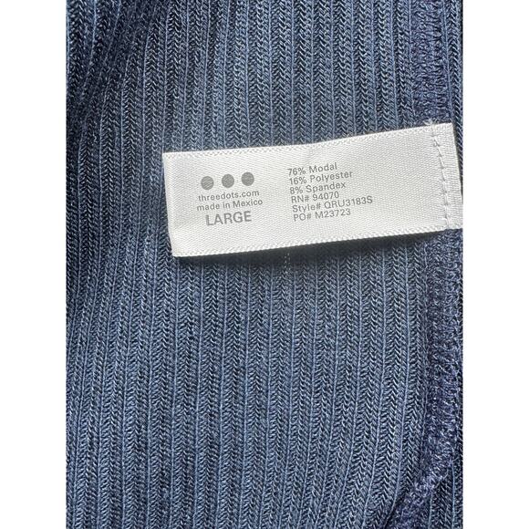 New Three Dots Top Navy Blue Scoop Neck Ribbed Knit Pullover 3/4 Sleeve Sz L - Picture 5 of 5